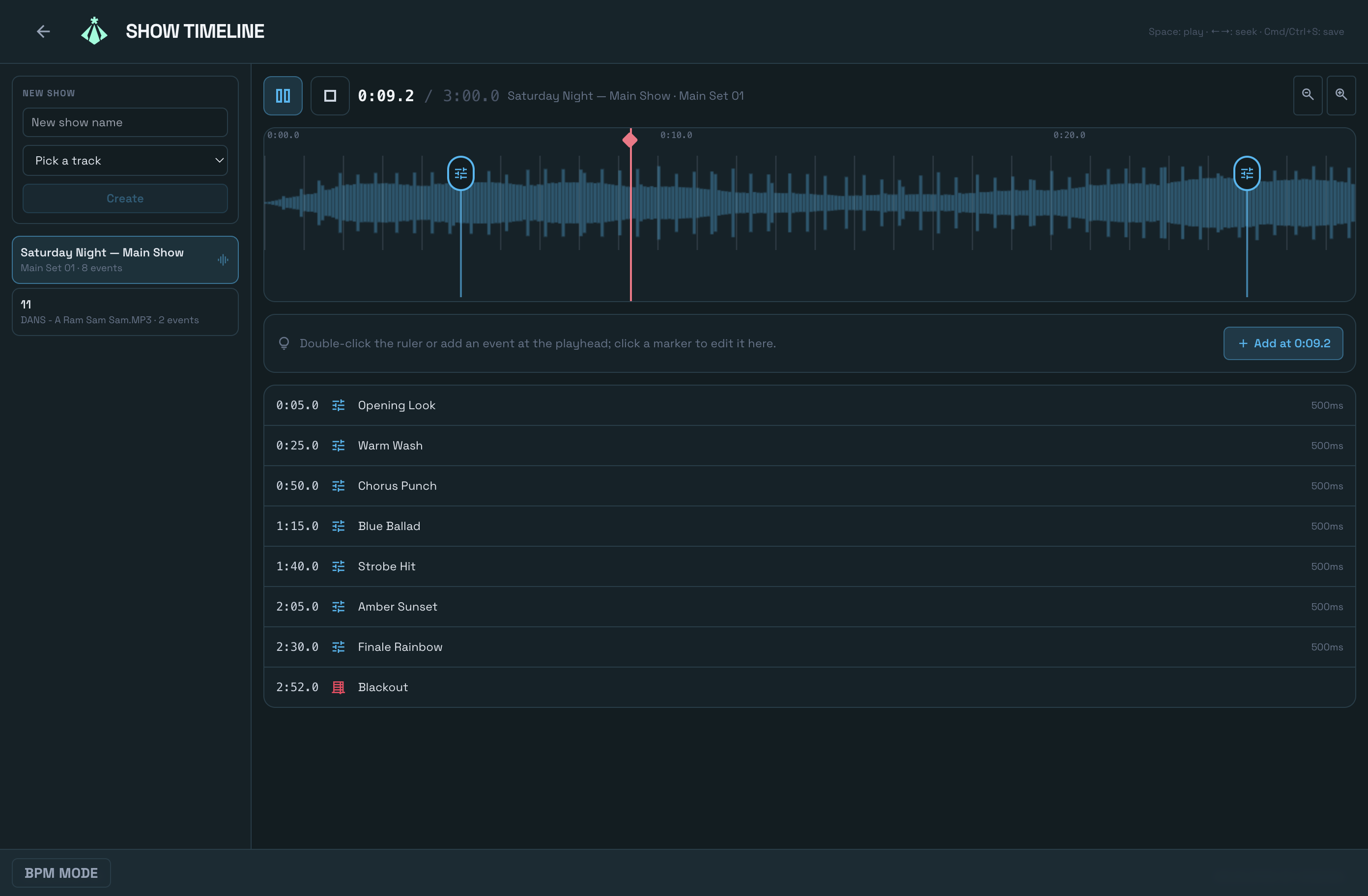 Relackout müzik senkronlu gösteri zaman çizelgesi